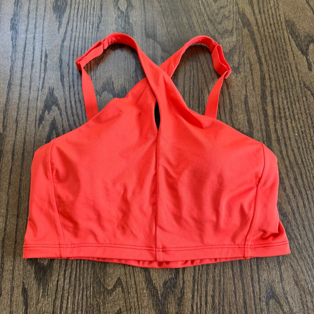 Athleta Womens Orange Crossed Bikini Swim Suit Top Size Small Vermillion Orange